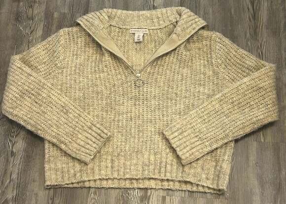 Sincerely Jules Sweaters - Sincerely Jules Women's Beige Knit Quarter-Zip Cropped Sweater